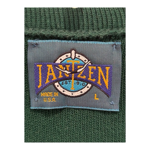 Vintage 90s Jantzen Sweater Mens Large Green Fine Knit Y2K Vneck Pullover USA - Picture 3 of 7